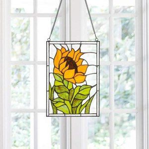 Tiffany Style Stained Glass Window Panel Suncatcher Sunflower Theme 8x11in